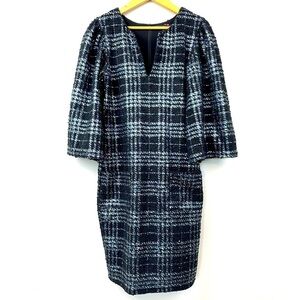Julian Chang Black Blue Plaid Dress Small NWT
